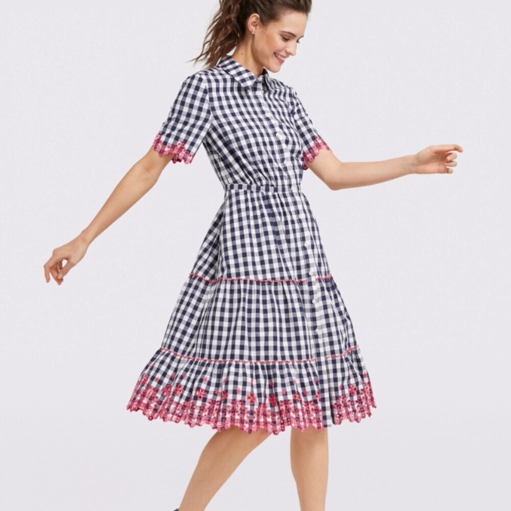Draper James Dolly Gingham Eyelet Shirt Dress Size 4